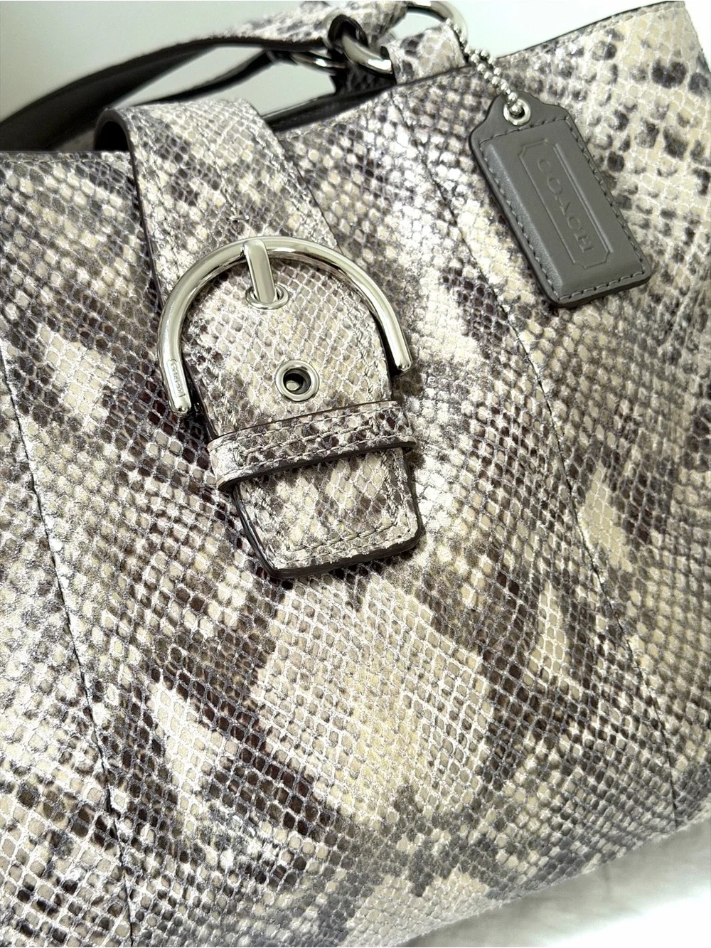 New Coach Python Embossed Exotic Faux Leather Soho Tote Shoulder Bag Gray